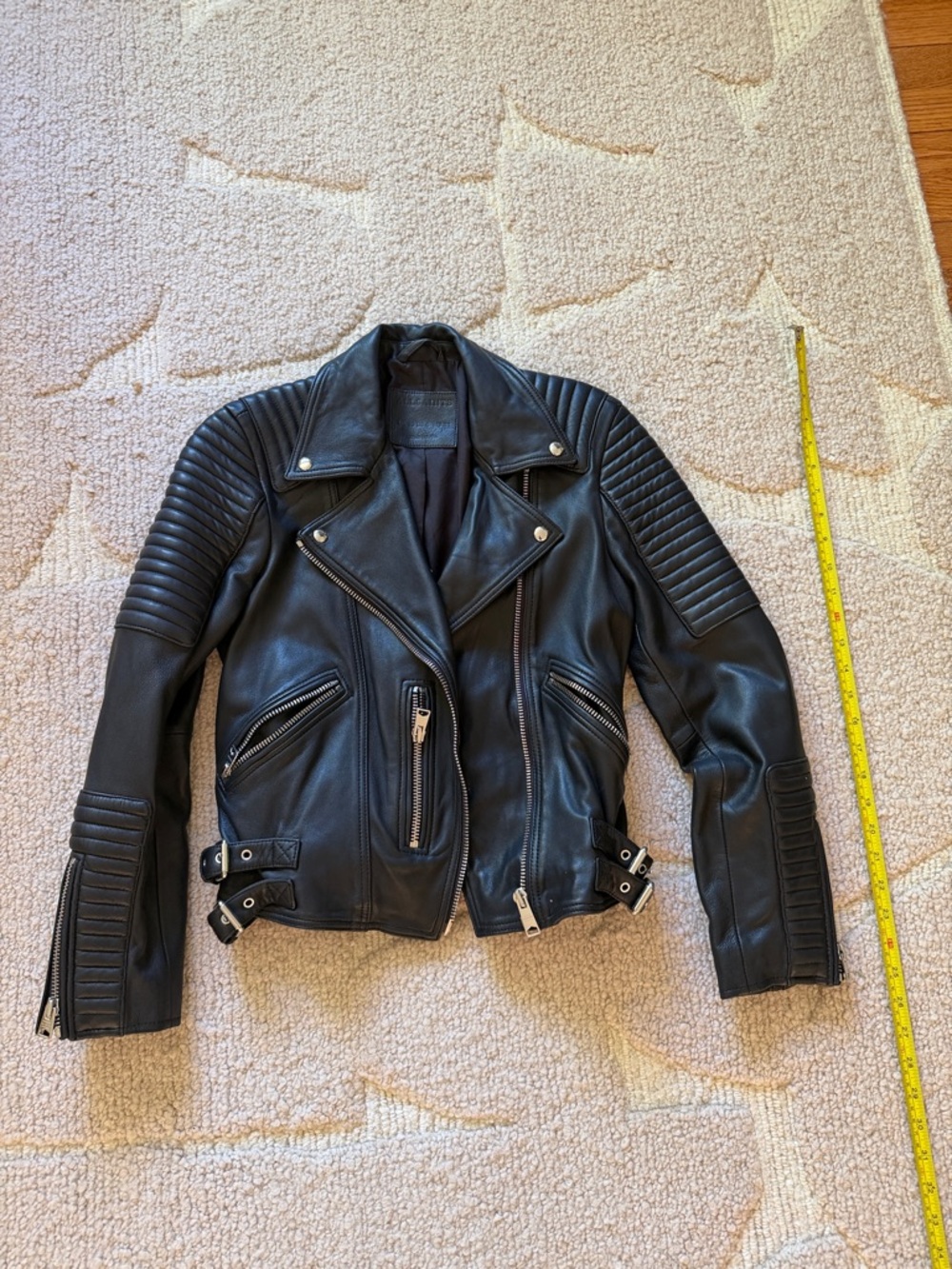 All Saints Black Quilted-Panel Leather Moto Jacket